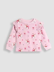 JoJo Maman Bébé Pink Christmas Unicorn Print Glow In The Dark Jersey Pyjamas - Image 3 of 7