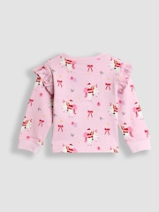 JoJo Maman Bébé Pink Christmas Unicorn Print Glow In The Dark Jersey Pyjamas - Image 4 of 7
