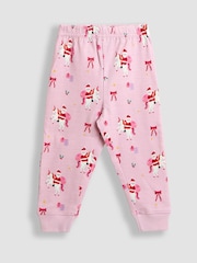 JoJo Maman Bébé Pink Christmas Unicorn Print Glow In The Dark Jersey Pyjamas - Image 5 of 7