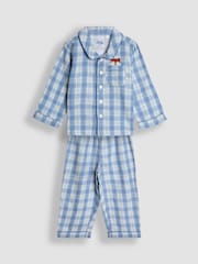 JoJo Maman Bébé Blue Fox Woven Check Character Pyjamas - Image 1 of 6