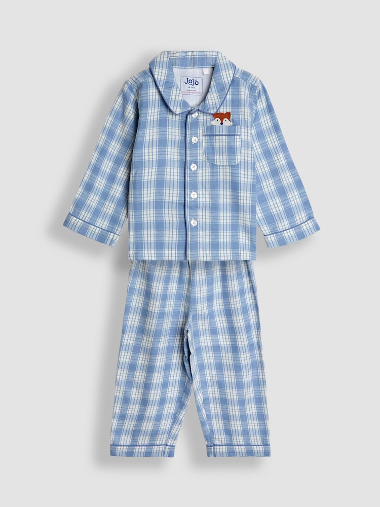 JoJo Maman Bébé Blue Fox Woven Check Character Pyjamas - Image 1 of 6 JoJo Maman Bébé Blue Fox Woven Check Character Pyjamas - Image 1 of 6