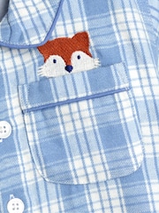 JoJo Maman Bébé Blue Fox Woven Check Character Pyjamas - Image 6 of 6