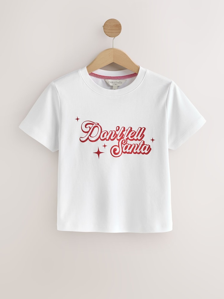 Lot De 2 T-shirts Justice Filles - Blanc Et Rouge Motif Noël - Taille 10 - Occasion Très Bon état