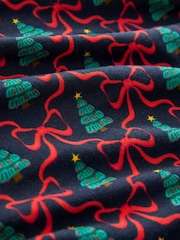 Navy Christmas Tree Bow Print Long Sleeve Dress - Image 7 of 9