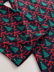 Navy Christmas Tree Bow Print Long Sleeve Dress - Image 9 of 9