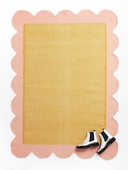 Oliver Bonas Pink Cecily Handwoven Scalloped Wool Cotton Rug - Image 1 of 4