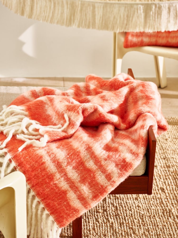 Oliver Bonas Orange Amina Reversible Check Cosy Throw - Image 1 of 6