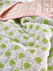Oliver Bonas Pink Marina Sun Tile Reversible Cotton Bedspread - Image 1 of 5