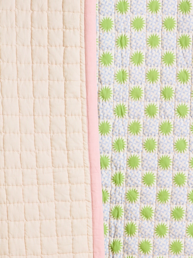 Oliver Bonas Pink Marina Sun Tile Reversible Cotton Bedspread - Image 2 of 5