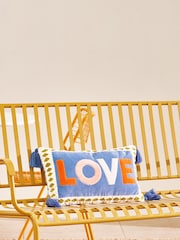 Oliver Bonas Blue Love Patchwork Cushion Cover - Image 1 of 4