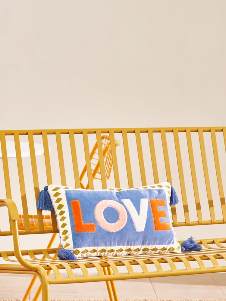 Oliver Bonas Blue Love Patchwork Cushion Cover - Image 1 of 4
