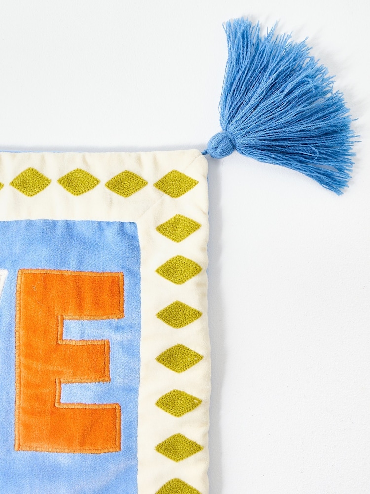Oliver Bonas Blue Love Patchwork Cushion Cover - Image 4 of 4