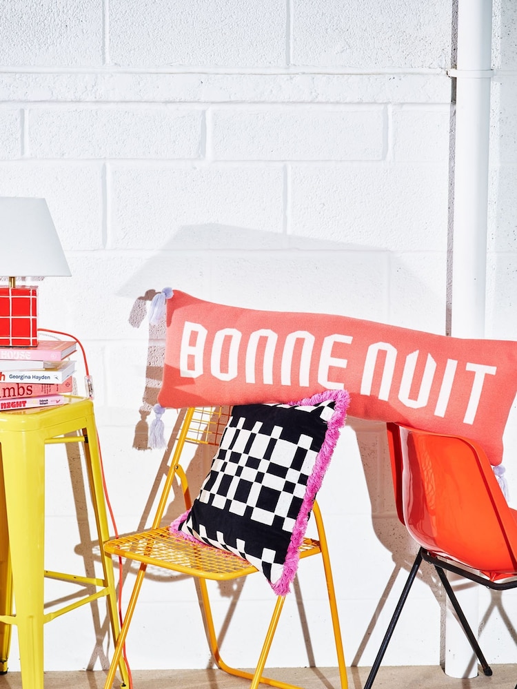 Oliver Bonas Orange Bonne Nuit Knitted Bolster Cushion Cover - Image 2 of 4