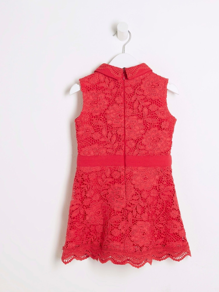 River Island Red Girls Lace Collar Shirt Dress - Image 2 of 4