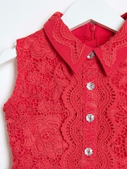 River Island Red Girls Lace Collar Shirt Dress - Image 3 of 4