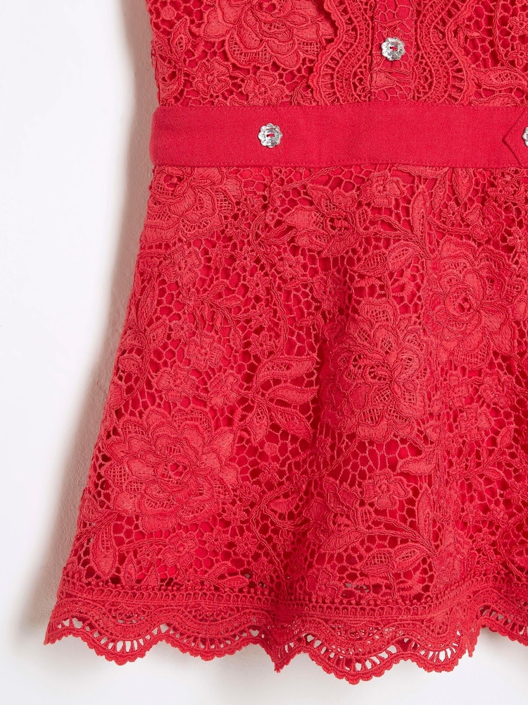 River Island Red Girls Lace Collar Shirt Dress - Image 4 of 4 River Island Red Girls Lace Collar Shirt Dress - Image 4 of 4