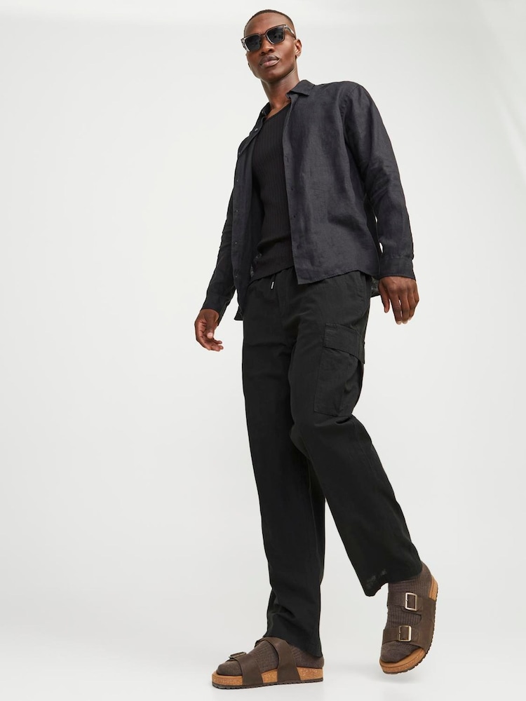 JACK & JONES Loose Fit Linen Blend Cargo Trousers - Imagen 1 de 5 JACK & JONES Loose Fit Linen Blend Cargo Trousers - Imagen 1 de 5