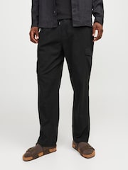 JACK & JONES Black Loose Fit Linen Blend Cargo Trousers - Image 3 of 5
