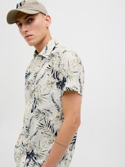 JACK & JONES Cream Hawaiian Resort Short Sleeve 100% Cotton Shirt - Image 1 of 4