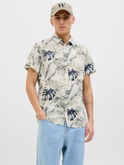 JACK & JONES Cream Hawaiian Resort Short Sleeve 100% Cotton Shirt - Image 2 of 4