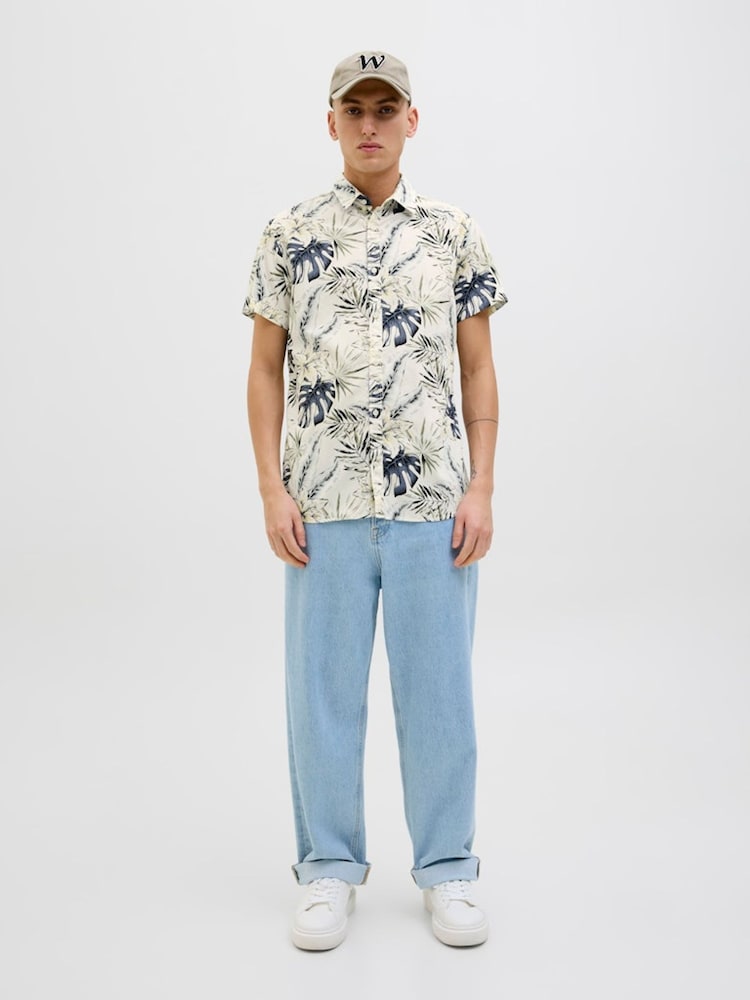 JACK & JONES Cream Hawaiian Resort Short Sleeve 100% Cotton Shirt - Image 4 of 4