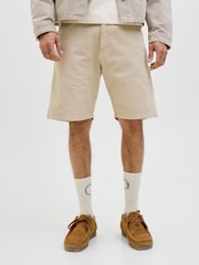 JACK & JONES Nude Loose Fit Longline Carpenter 100% Cotton Shorts - Image 1 of 7
