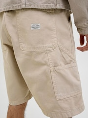 JACK & JONES Nude Loose Fit Longline Carpenter 100% Cotton Shorts - Image 2 of 7