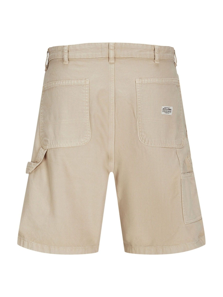 JACK & JONES Nude Loose Fit Longline Carpenter 100% Cotton Shorts - Image 6 of 7