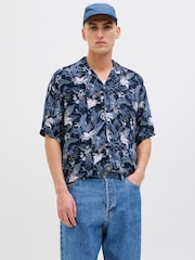 JACK & JONES Blue Tropical Print Short Sleeve Resort Shirt - Image 1 of 7