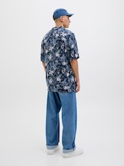 JACK & JONES Blue Tropical Print Short Sleeve Resort Shirt - Image 2 of 7