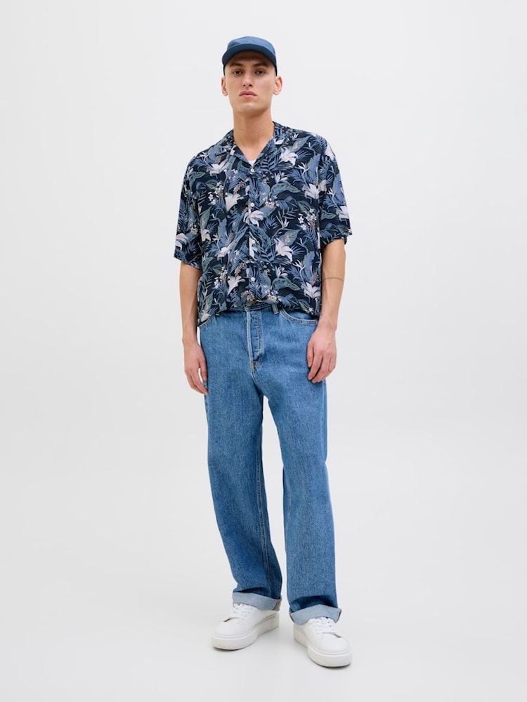 JACK & JONES Blue Tropical Print Short Sleeve Resort Shirt - Image 3 of 7