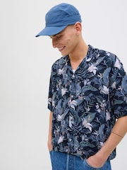 JACK & JONES Blue Tropical Print Short Sleeve Resort Shirt - Image 4 of 7