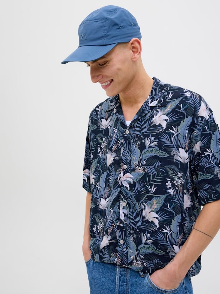 JACK & JONES Blue Tropical Print Short Sleeve Resort Shirt - Image 4 of 7
