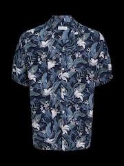 JACK & JONES Blue Tropical Print Short Sleeve Resort Shirt - Image 5 of 7