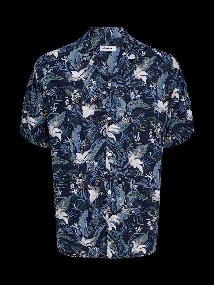 JACK & JONES Blue Tropical Print Short Sleeve Resort Shirt - Image 5 of 7