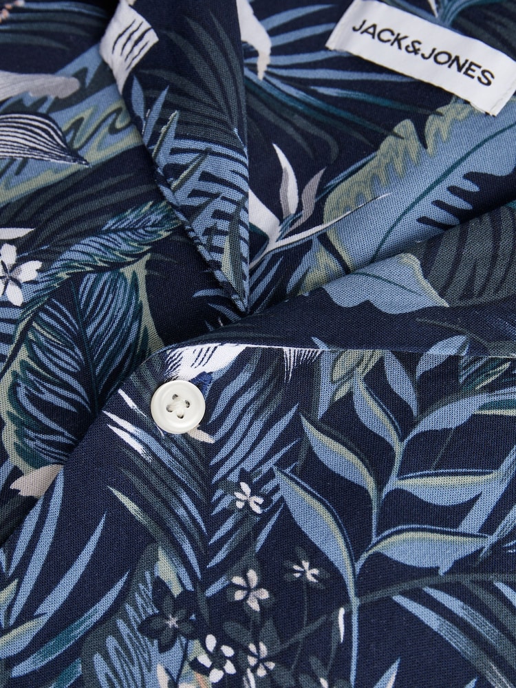 JACK & JONES Blue Tropical Print Short Sleeve Resort Shirt - Image 6 of 7