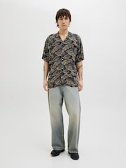 JACK & JONES Black Tropical Print Short Sleeve Resort Shirt - Image 3 of 5