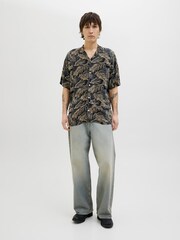 JACK & JONES Black Tropical Print Short Sleeve Resort Shirt - Image 4 of 5