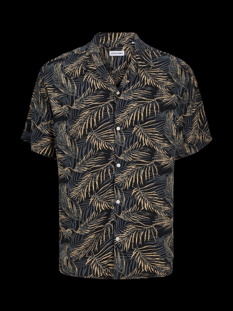 JACK & JONES Black Tropical Print Short Sleeve Resort Shirt - Image 5 of 5
