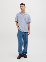 JACK & JONES Blue Short Sleeve Striped Resort Shirt - Image 3 of 5