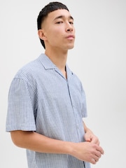 JACK & JONES Blue Short Sleeve Striped Resort Shirt - Image 4 of 5