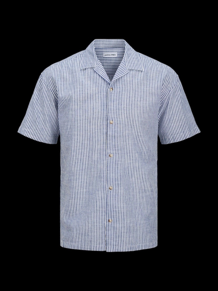 JACK & JONES Blue Short Sleeve Striped Resort Shirt - Image 5 of 5