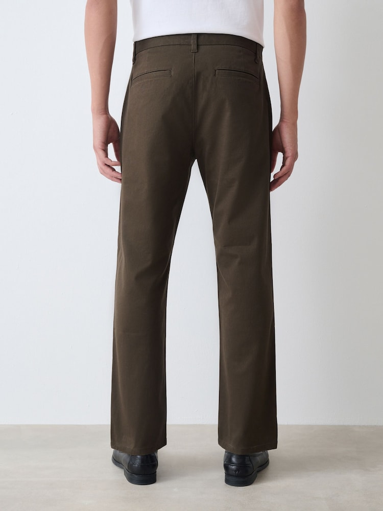 Khaki Green Straight Fit Stretch Chinos Trousers - Image 2 of 5 Khaki Green Straight Fit Stretch Chinos Trousers - Image 2 of 5