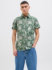 JACK & JONES Green Hawaiian Resort Short Sleeve 100% Cotton Shirt - Image 1 of 5