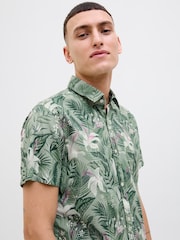 JACK & JONES Green Hawaiian Resort Short Sleeve 100% Cotton Shirt - Image 4 of 5