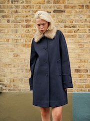 Navy Fur Collar Dolly Coat - Image 2 of 8