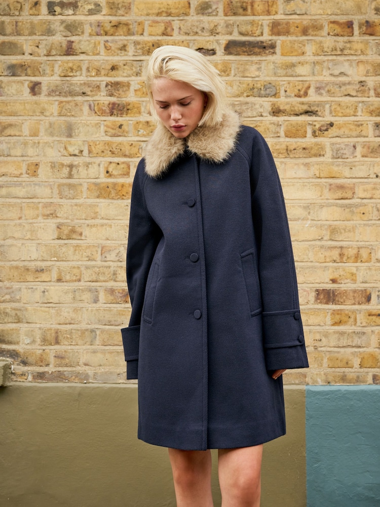 Navy Fur Collar Dolly Coat - Image 2 of 8