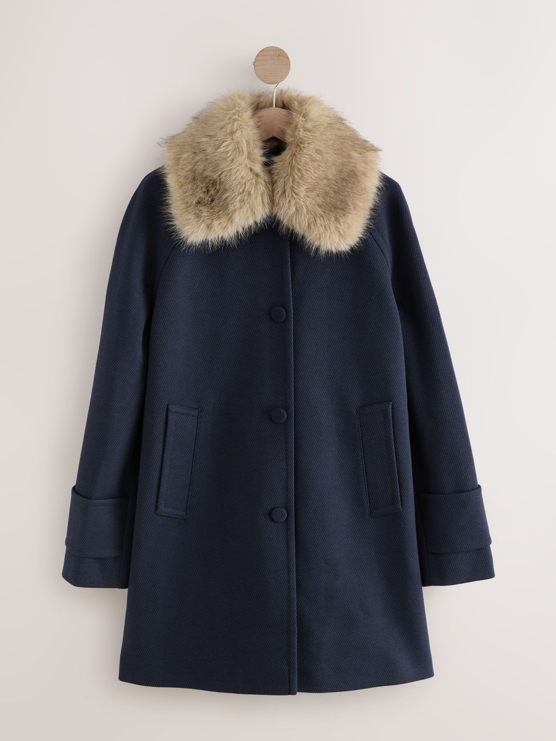 Buy Navy Detachable Faux Fur Collar Dolly Coat from Next USA