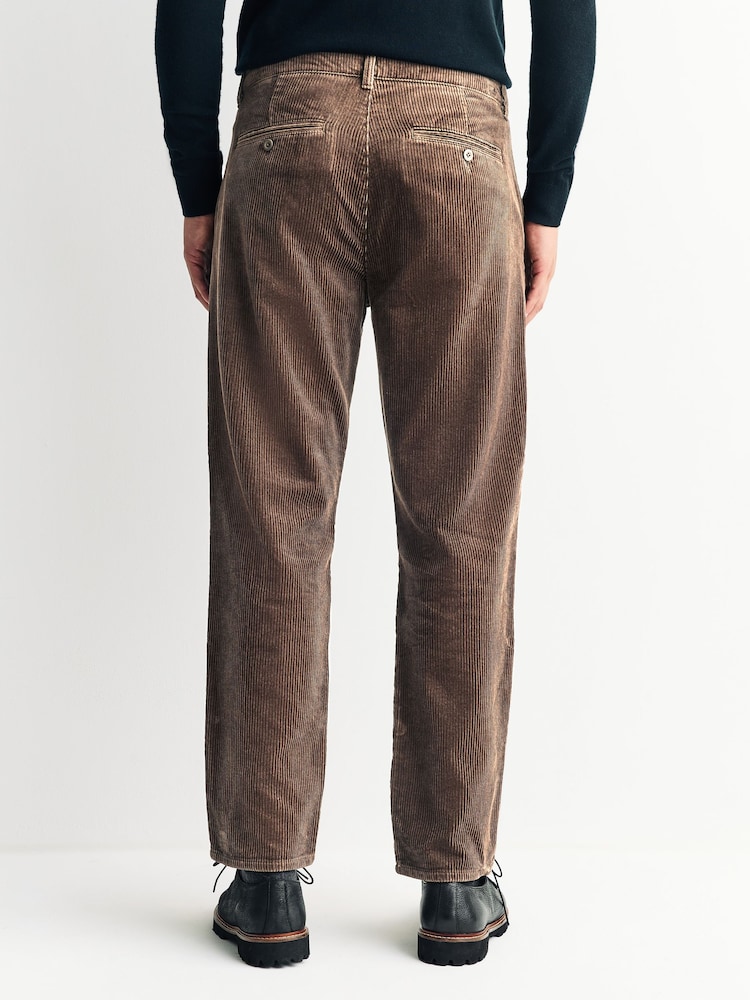 Tan Brown Slim Fit Corduroy Single Pleated Trousers - Image 2 of 8 Tan Brown Slim Fit Corduroy Single Pleated Trousers - Image 2 of 8