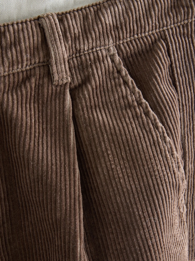 Tan Brown Slim Fit Corduroy Single Pleated Trousers - Image 8 of 8 Tan Brown Slim Fit Corduroy Single Pleated Trousers - Image 8 of 8